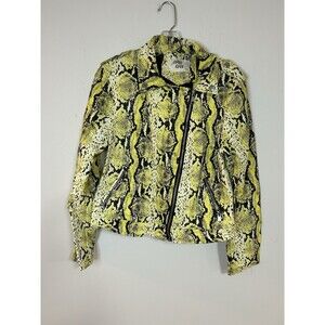 Outer Edge Yellow Snakeskin Moto Jacket Faux Leather Zip Biker L